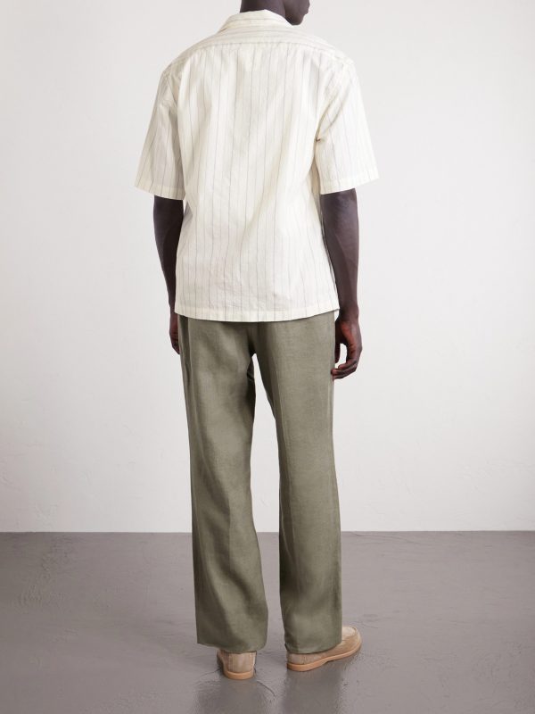 Cuban-Collar Garment-Dyed Striped Cotton-Poplin Shirt - BK Cuban-Collar Garment-Dyed Striped Cotton-Poplin Shirt - BK