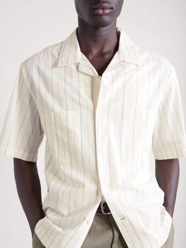 Cuban-Collar Garment-Dyed Striped Cotton-Poplin Shirt - CU Cuban-Collar Garment-Dyed Striped Cotton-Poplin Shirt - CU
