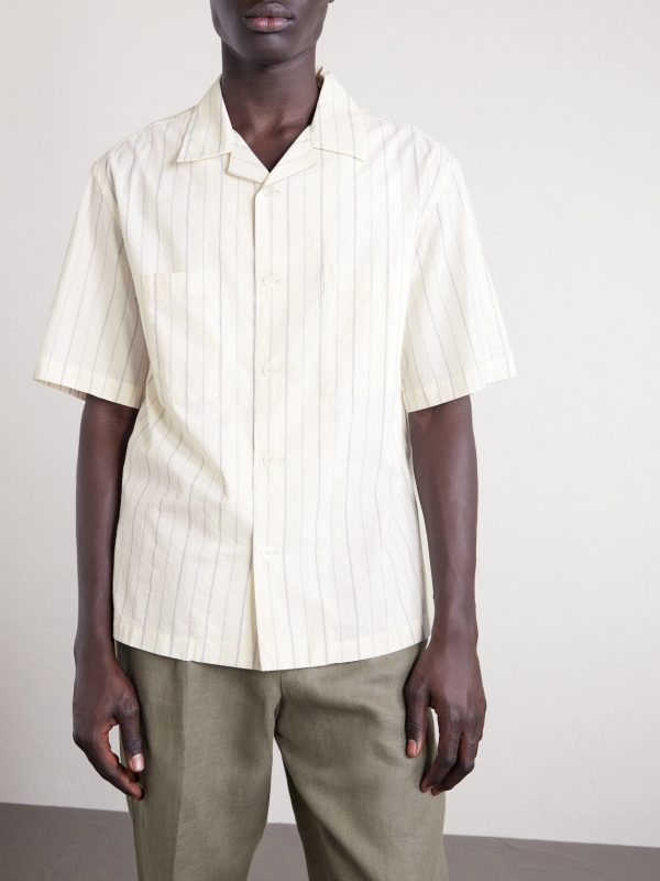 Cuban-Collar Garment-Dyed Striped Cotton-Poplin Shirt - FR Cuban-Collar Garment-Dyed Striped Cotton-Poplin Shirt - FR