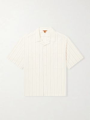 Cuban-Collar Garment-Dyed Striped Cotton-Poplin Shirt Cuban-Collar Garment-Dyed Striped Cotton-Poplin Shirt