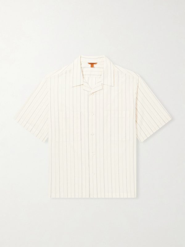 Cuban-Collar Garment-Dyed Striped Cotton-Poplin Shirt Cuban-Collar Garment-Dyed Striped Cotton-Poplin Shirt