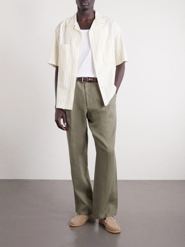 Cuban-Collar Garment-Dyed Striped Cotton-Poplin Shirt - OU Cuban-Collar Garment-Dyed Striped Cotton-Poplin Shirt - OU