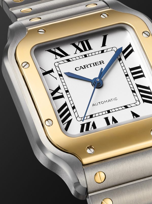 Santos de Cartier Medium Automatic 35.1mm Interchangeable 18-Karat Gold, Stainless Steel and Leather Watch, Ref. No. W2SA0016 - CU Santos de Cartier Medium Automatic 35.1mm Interchangeable 18-Karat Gold, Stainless Steel and Leather Watch, Ref. No. W2SA0016 - CU