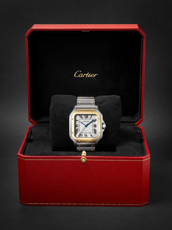 Santos de Cartier Medium Automatic 35.1mm Interchangeable 18-Karat Gold, Stainless Steel and Leather Watch, Ref. No. W2SA0016 - E3 Santos de Cartier Medium Automatic 35.1mm Interchangeable 18-Karat Gold, Stainless Steel and Leather Watch, Ref. No. W2SA0016 - E3