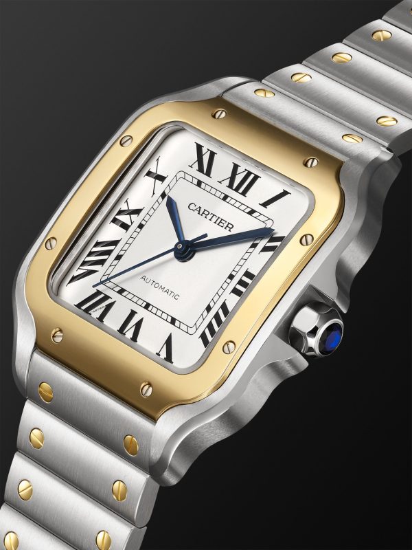 Santos de Cartier Medium Automatic 35.1mm Interchangeable 18-Karat Gold, Stainless Steel and Leather Watch, Ref. No. W2SA0016 - FR Santos de Cartier Medium Automatic 35.1mm Interchangeable 18-Karat Gold, Stainless Steel and Leather Watch, Ref. No. W2SA0016 - FR