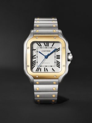 Santos de Cartier Medium Automatic 35.1mm Interchangeable 18-Karat Gold, Stainless Steel and Leather Watch, Ref. No. W2SA0016 Santos de Cartier Medium Automatic 35.1mm Interchangeable 18-Karat Gold, Stainless Steel and Leather Watch, Ref. No. W2SA0016