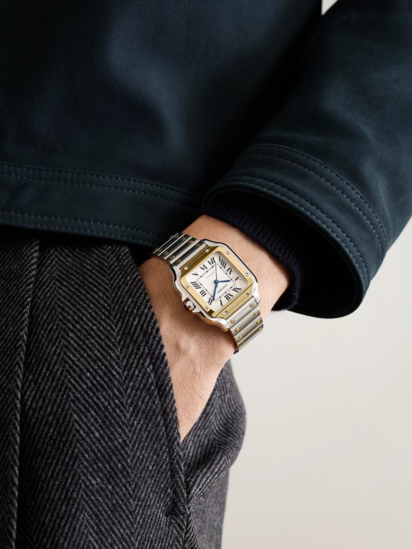 Santos de Cartier Medium Automatic 35.1mm Interchangeable 18-Karat Gold, Stainless Steel and Leather Watch, Ref. No. W2SA0016 - OU Santos de Cartier Medium Automatic 35.1mm Interchangeable 18-Karat Gold, Stainless Steel and Leather Watch, Ref. No. W2SA0016 - OU