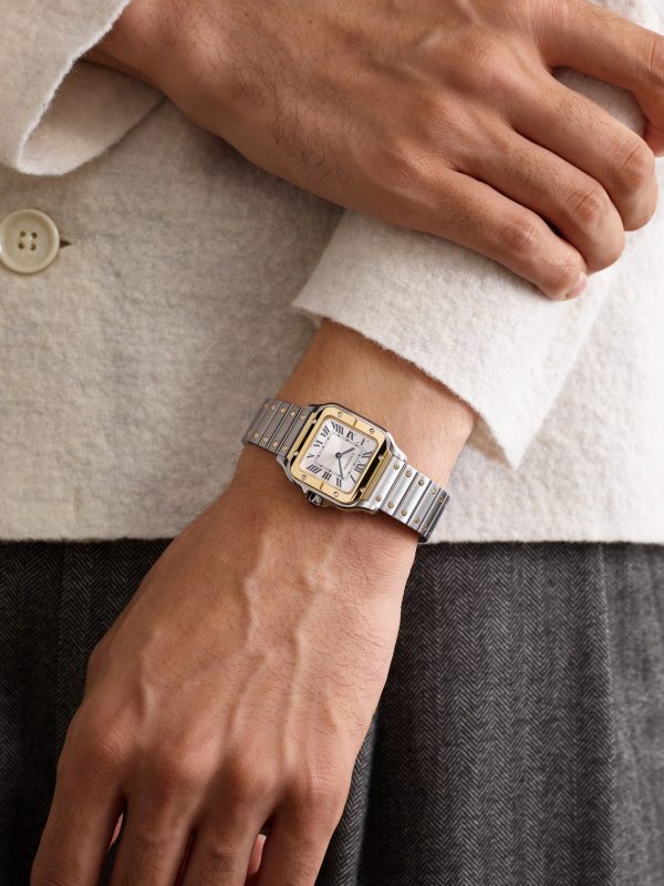 Santos de Cartier Small 34.5mm Interchangeable Stainless Steel, 18-Karat Gold and Leather Watch, Ref. No. W2SA0033 - OU Santos de Cartier Small 34.5mm Interchangeable Stainless Steel, 18-Karat Gold and Leather Watch, Ref. No. W2SA0033 - OU