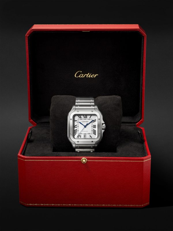 Santos Large Automatic 39.8mm Interchangeable Stainless Steel and Leather Watch, Ref. No. WSSA0018 - E3 Santos Large Automatic 39.8mm Interchangeable Stainless Steel and Leather Watch, Ref. No. WSSA0018 - E3