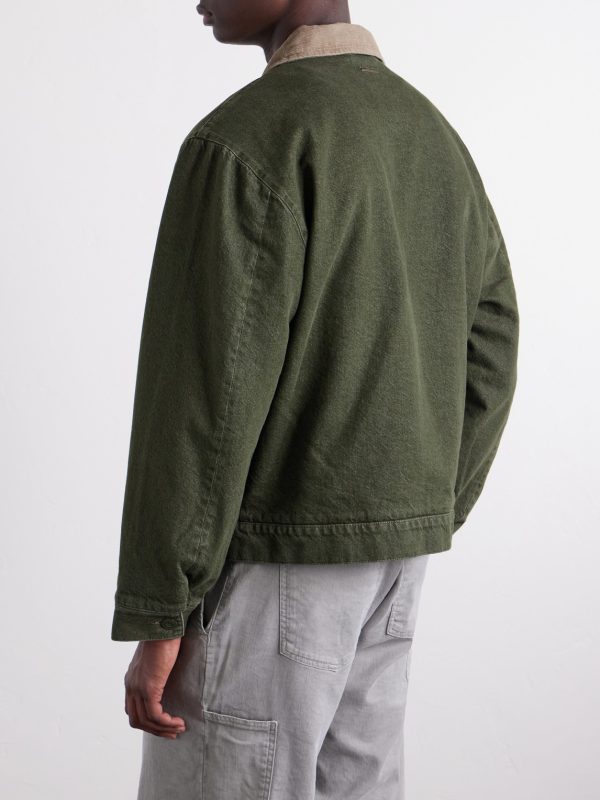 Corduroy-Trimmed Denim Jacket - BK Corduroy-Trimmed Denim Jacket - BK