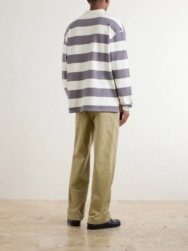 Striped Cotton-Jersey Polo Sweater - BK Striped Cotton-Jersey Polo Sweater - BK