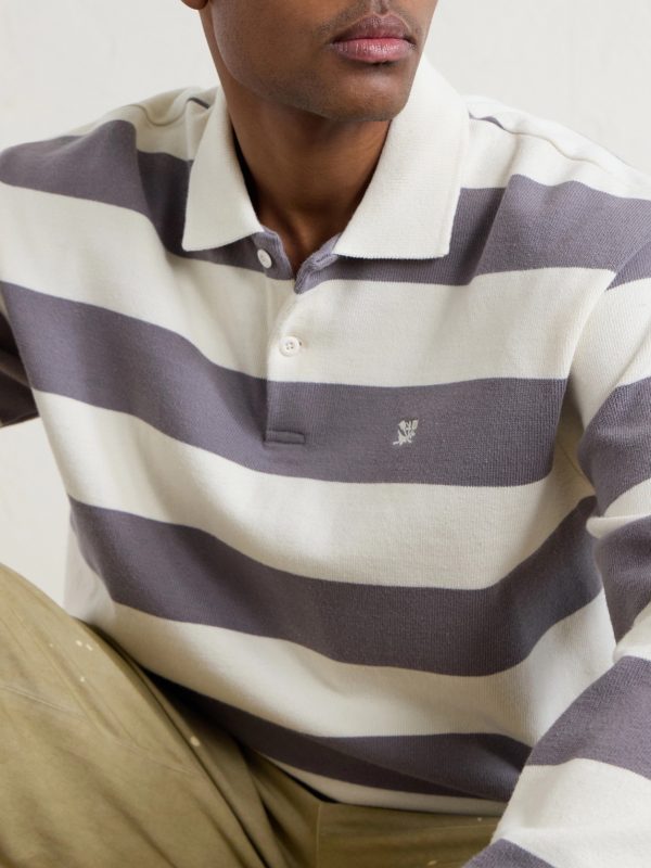 Striped Cotton-Jersey Polo Sweater - CU Striped Cotton-Jersey Polo Sweater - CU