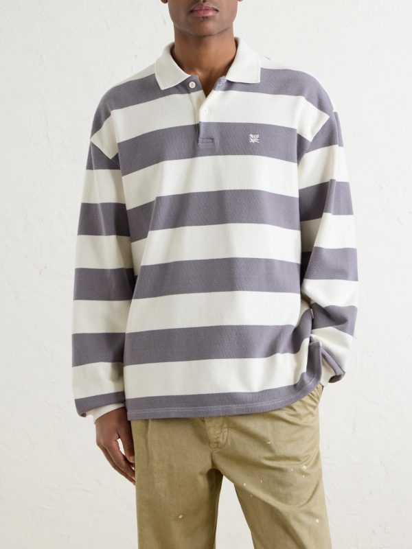 Striped Cotton-Jersey Polo Sweater - FR Striped Cotton-Jersey Polo Sweater - FR