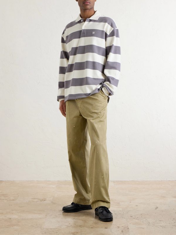 Striped Cotton-Jersey Polo Sweater - OU Striped Cotton-Jersey Polo Sweater - OU