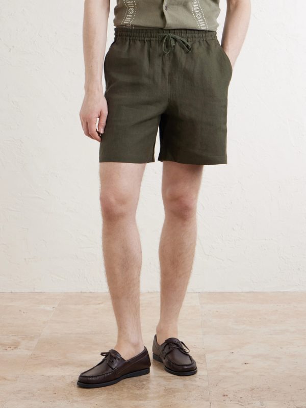 Straight-Leg Linen Drawstring Shorts - FR Straight-Leg Linen Drawstring Shorts - FR