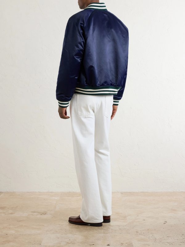 Logo-Embroidered Satin Varsity Jacket - BK Logo-Embroidered Satin Varsity Jacket - BK