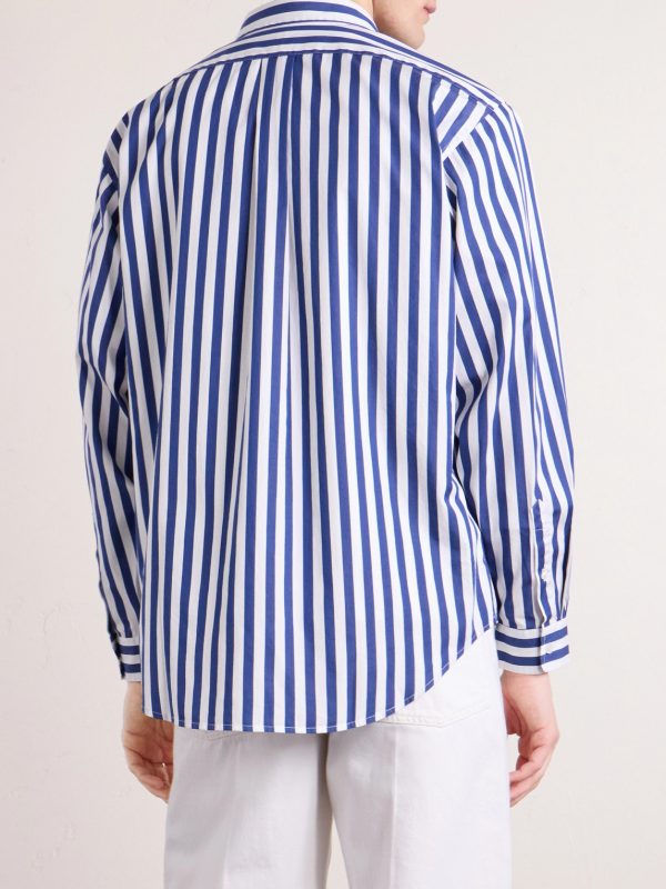 Oversized Logo-Embroidered Striped Cotton Shirt - BK Oversized Logo-Embroidered Striped Cotton Shirt - BK