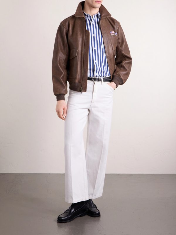 Oversized Logo-Embroidered Striped Cotton Shirt - OU Oversized Logo-Embroidered Striped Cotton Shirt - OU