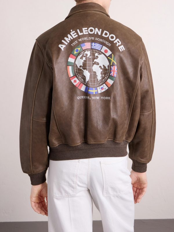 World's Borough Logo-Print Leather Jacket - BK World's Borough Logo-Print Leather Jacket - BK