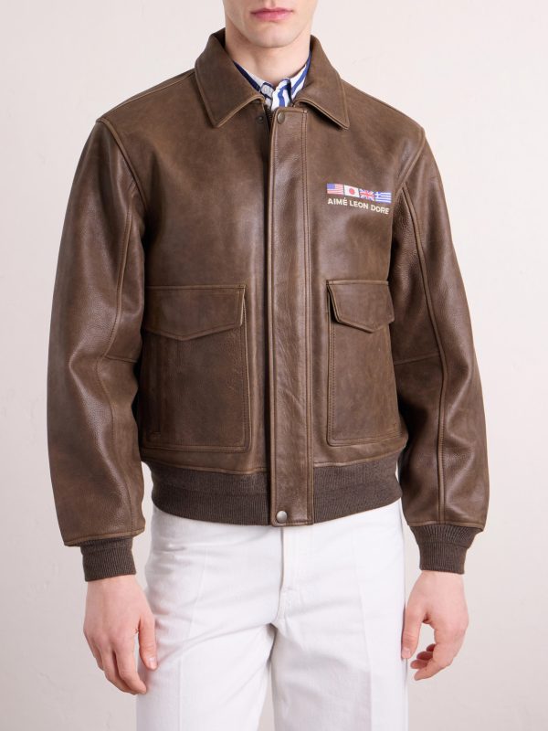 World's Borough Logo-Print Leather Jacket - FR World's Borough Logo-Print Leather Jacket - FR