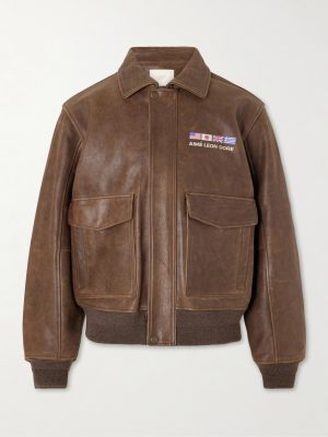 World's Borough Logo-Print Leather Jacket