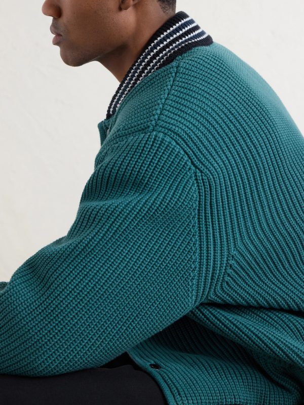 Reversible Knitted Cotton-Blend Bomber Jacket - CU Reversible Knitted Cotton-Blend Bomber Jacket - CU