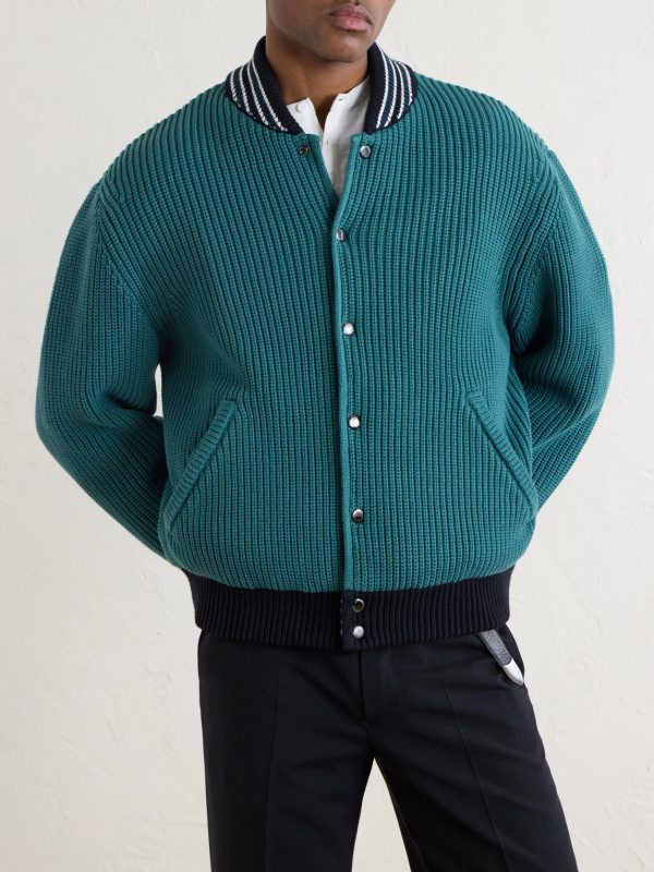 Reversible Knitted Cotton-Blend Bomber Jacket - FR Reversible Knitted Cotton-Blend Bomber Jacket - FR
