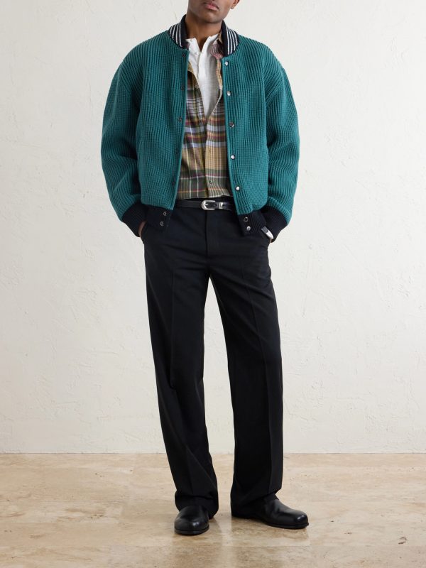 Reversible Knitted Cotton-Blend Bomber Jacket - OU Reversible Knitted Cotton-Blend Bomber Jacket - OU
