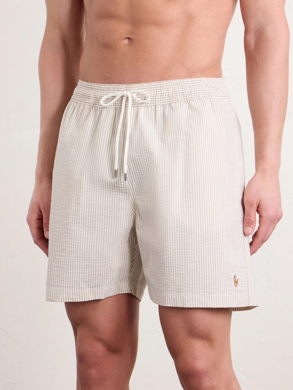 Mid-Length Cotton-Blend Seersucker Swim Shorts - E1