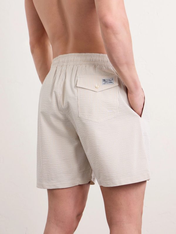 Mid-Length Cotton-Blend Seersucker Swim Shorts - E2