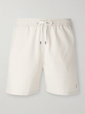 Mid-Length Cotton-Blend Seersucker Swim Shorts