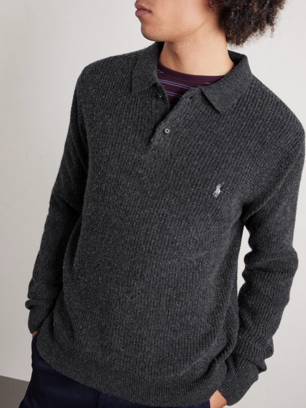 Logo-Embroidered Waffle-Knit Wool and Cotton-Blend Polo Shirt - FR