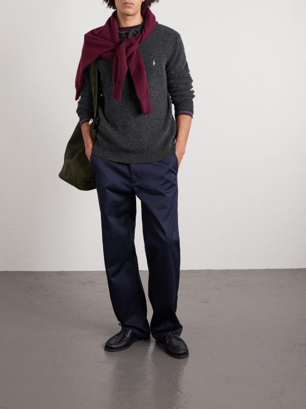 Logo-Embroidered Waffle-Knit Wool and Cotton-Blend Polo Shirt - OU