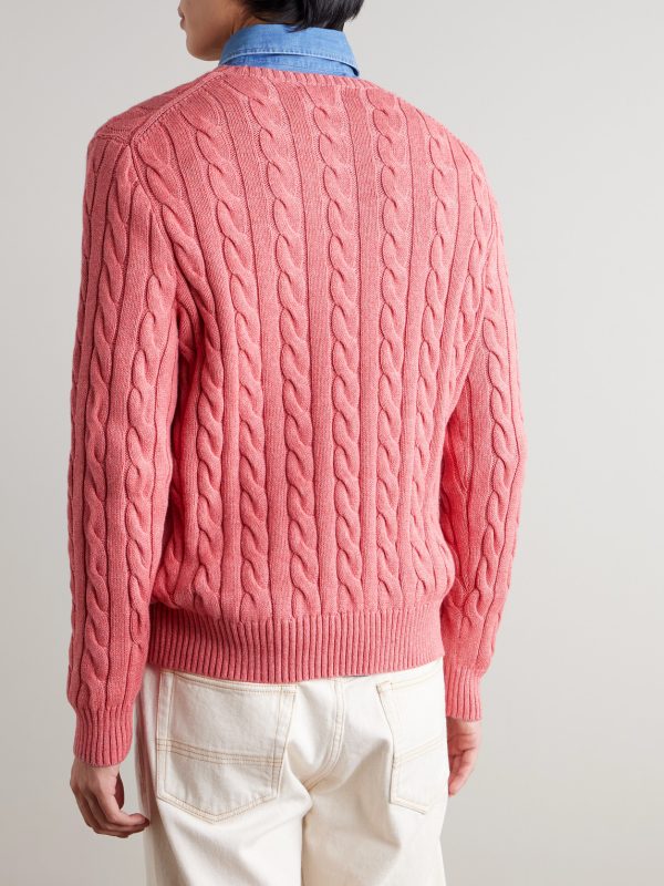 Logo-Embroidered Cable-Knit Cotton Sweater - BK