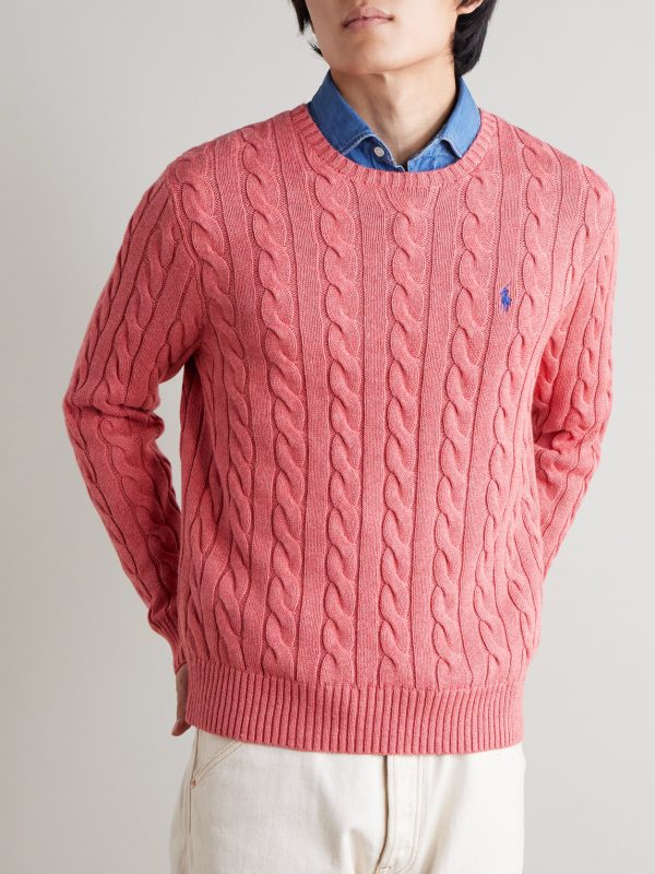Logo-Embroidered Cable-Knit Cotton Sweater - FR