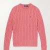 Logo-Embroidered Cable-Knit Cotton Sweater