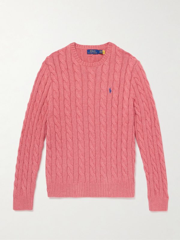Logo-Embroidered Cable-Knit Cotton Sweater