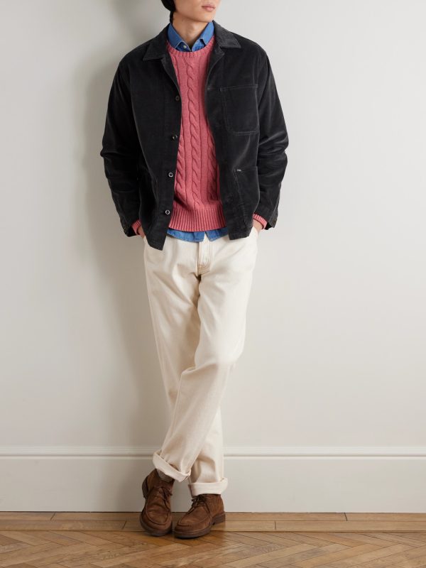 Logo-Embroidered Cable-Knit Cotton Sweater - OU