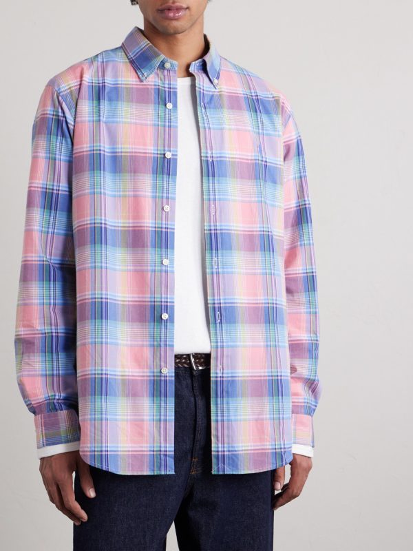 Button-Down Collar Logo-Embroidered Checked Cotton Shirt - FR Button-Down Collar Logo-Embroidered Checked Cotton Shirt - FR