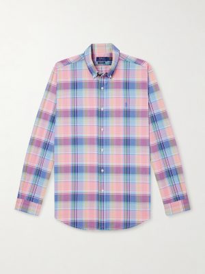 Button-Down Collar Logo-Embroidered Checked Cotton Shirt Button-Down Collar Logo-Embroidered Checked Cotton Shirt
