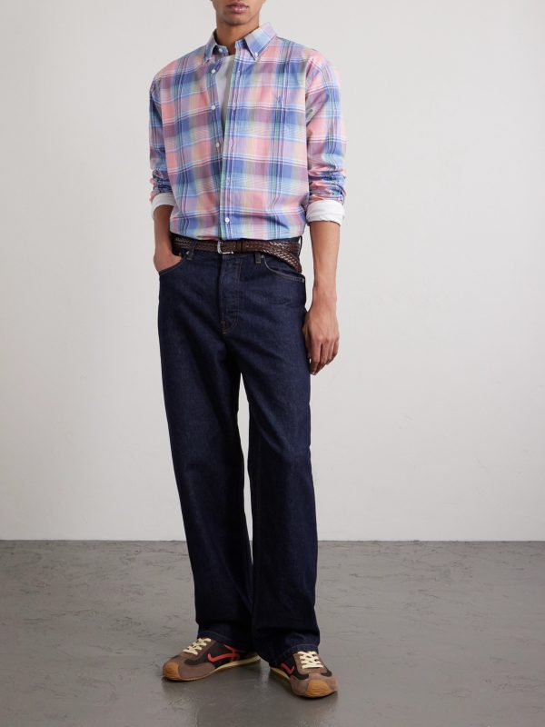Button-Down Collar Logo-Embroidered Checked Cotton Shirt - OU Button-Down Collar Logo-Embroidered Checked Cotton Shirt - OU