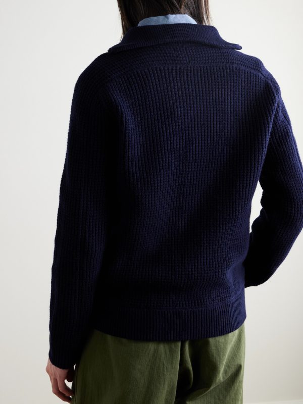 Logo-Embroidered Ribbed-Knit Wool and Cotton-Blend Cardigan - BK