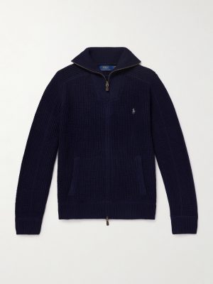 Logo-Embroidered Ribbed-Knit Wool and Cotton-Blend Cardigan Logo-Embroidered Ribbed-Knit Wool and Cotton-Blend Cardigan