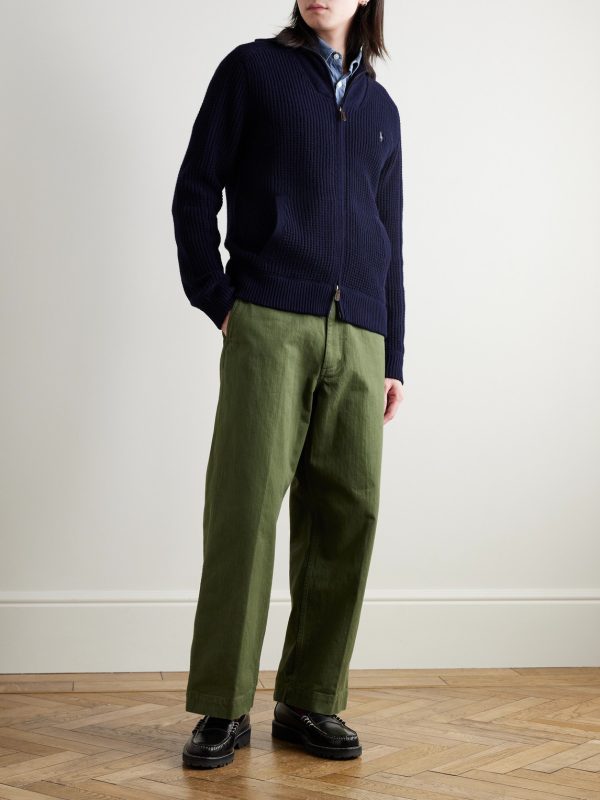 Logo-Embroidered Ribbed-Knit Wool and Cotton-Blend Cardigan - OU
