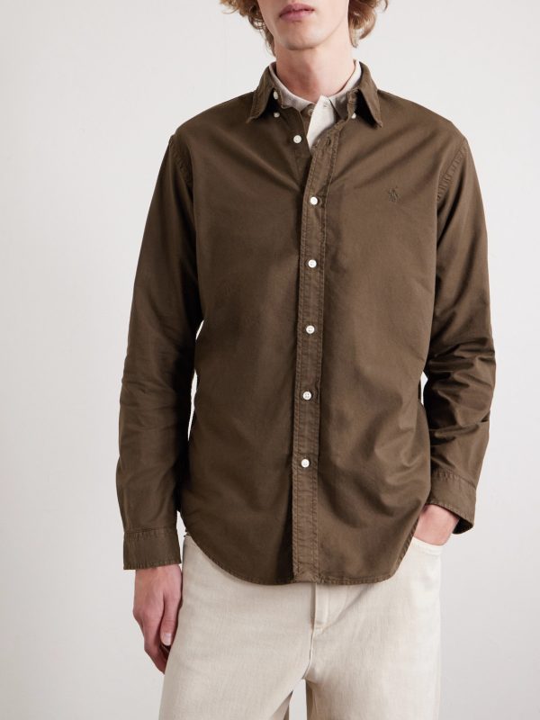Button-Down Collar Logo-Embroidered Cotton Shirt - FR Button-Down Collar Logo-Embroidered Cotton Shirt - FR