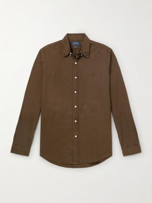 Button-Down Collar Logo-Embroidered Cotton Shirt Button-Down Collar Logo-Embroidered Cotton Shirt