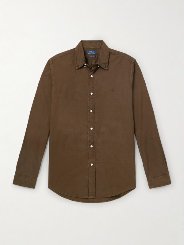 Button-Down Collar Logo-Embroidered Cotton Shirt Button-Down Collar Logo-Embroidered Cotton Shirt