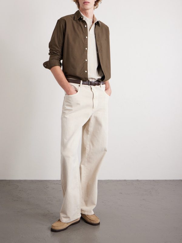 Button-Down Collar Logo-Embroidered Cotton Shirt - OU Button-Down Collar Logo-Embroidered Cotton Shirt - OU