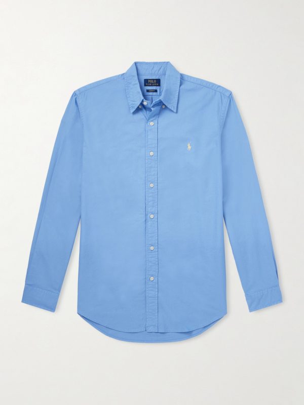 Button-Down Collar Logo-Embroidered Cotton Shirt Button-Down Collar Logo-Embroidered Cotton Shirt