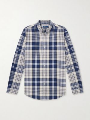 Button-Down Collar Logo-Embroidered Checked Cotton Oxford Shirt Button-Down Collar Logo-Embroidered Checked Cotton Oxford Shirt